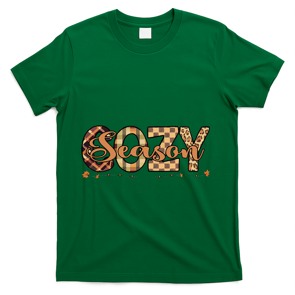 Fall Season Cozy Vibes Vintage Cute Winter Quote T-Shirt - Green