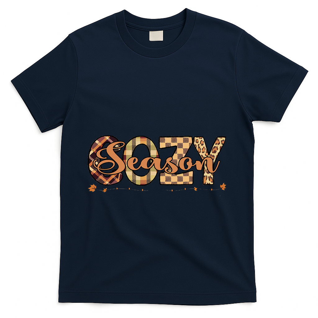 Fall Season Cozy Vibes Vintage Cute Winter Quote T-Shirt - Navy