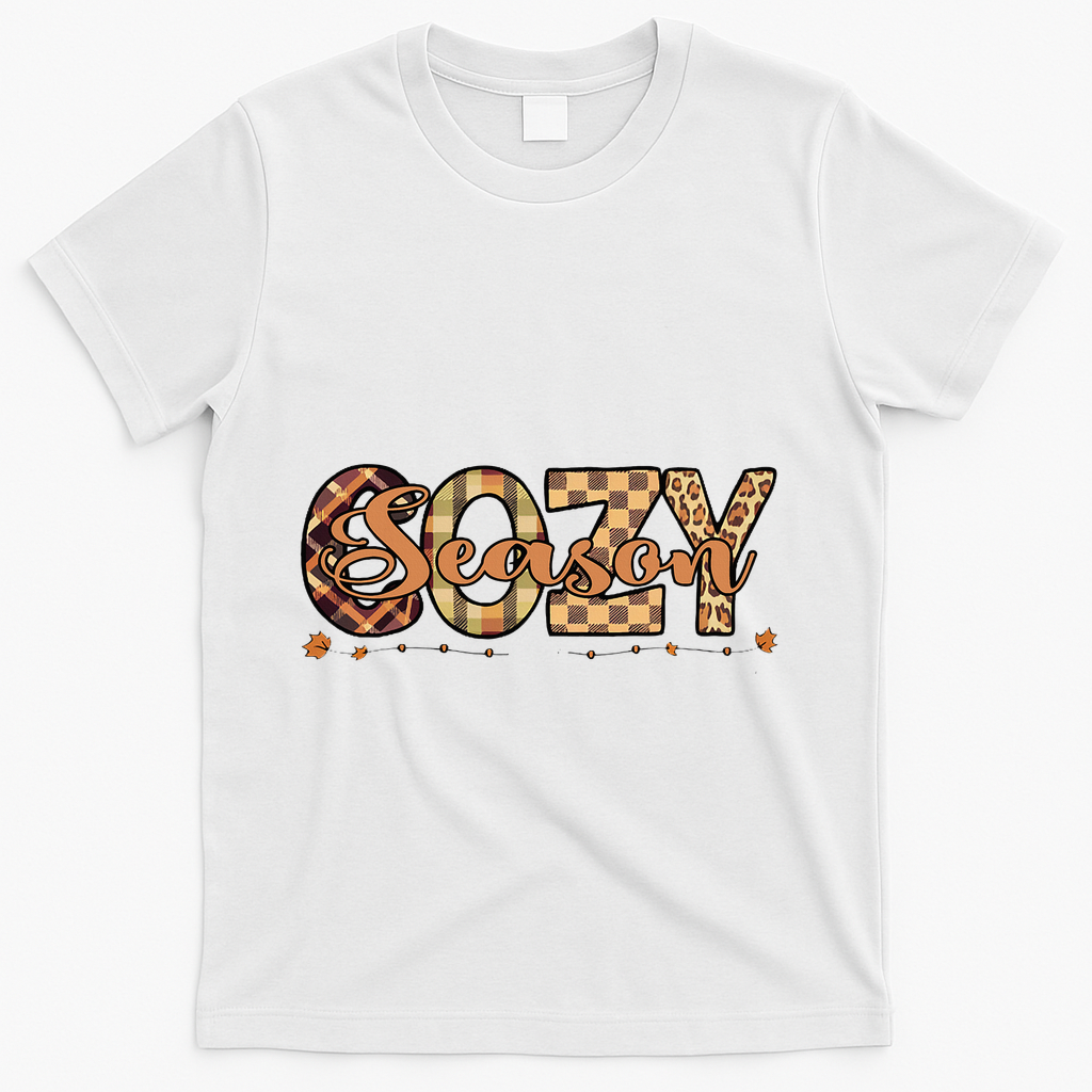 Fall Season Cozy Vibes Vintage Cute Winter Quote T-Shirt - White