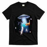 Funny Space Cats Abduction Whimsical Ufo Design T-Shirt