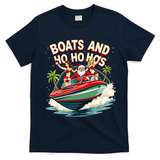 Funny Santa Christmas Boats And Ho Ho Hos T-Shirt - Navy Blue