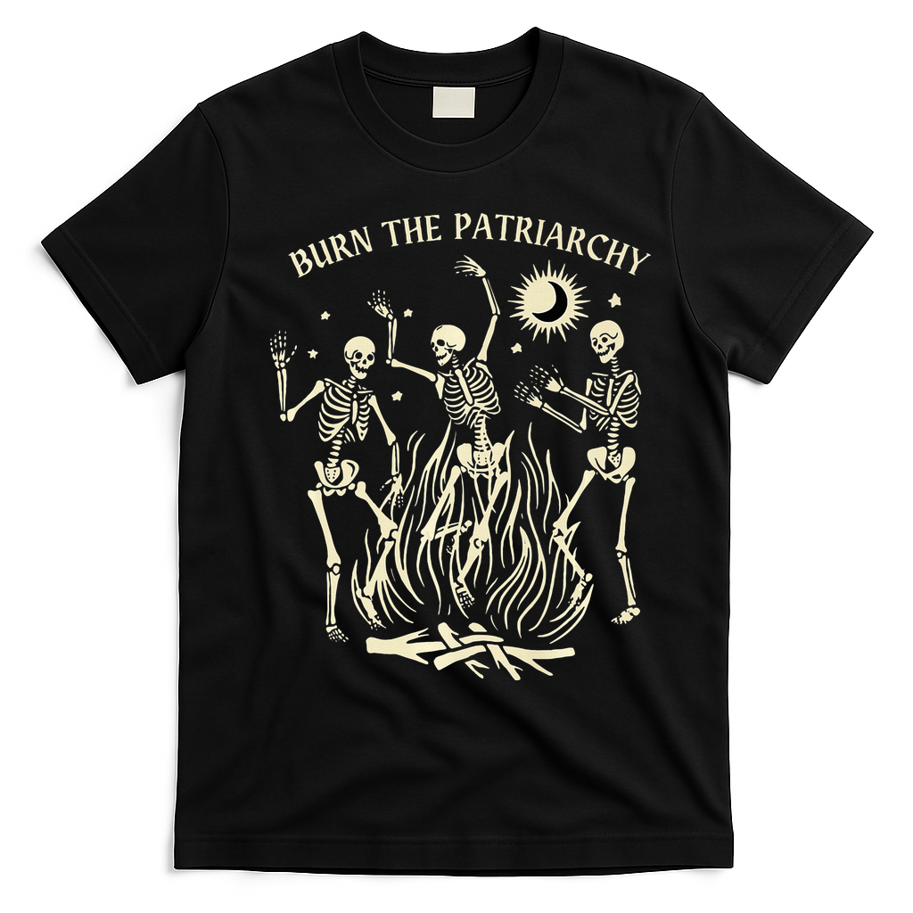 Feminist Skeleton Fun Burn Patriarchy Halloween Rights T-Shirt - Black