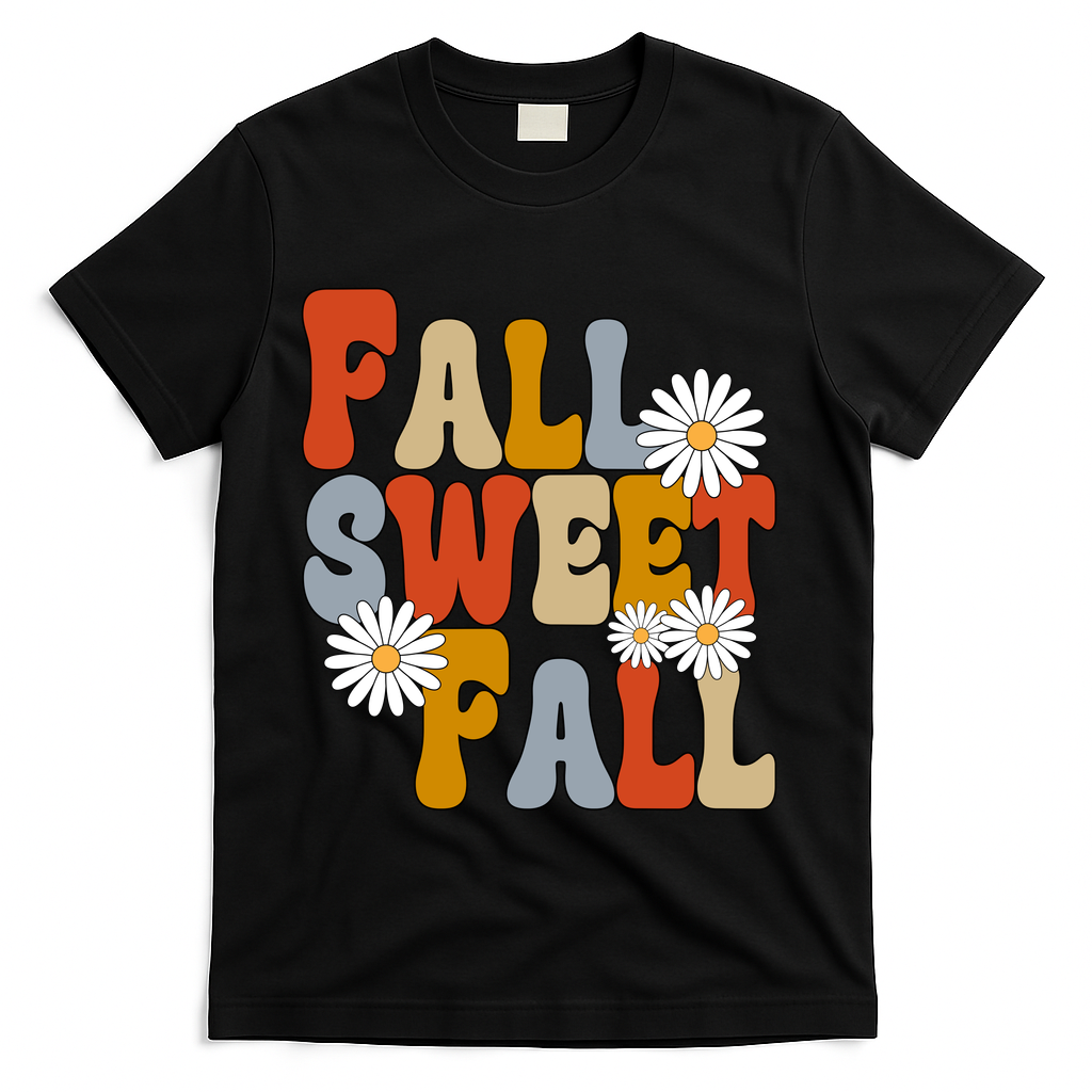 Fall Sweet Fall Retro Flower T-Shirt - Black
