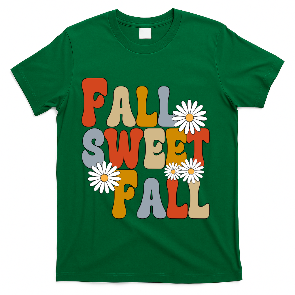Fall Sweet Fall Retro Flower T-Shirt - Green