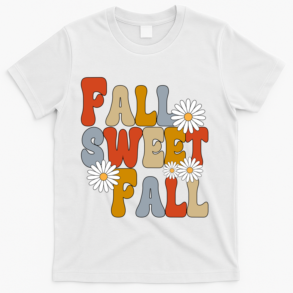 Fall Sweet Fall Retro Flower T-Shirt - White