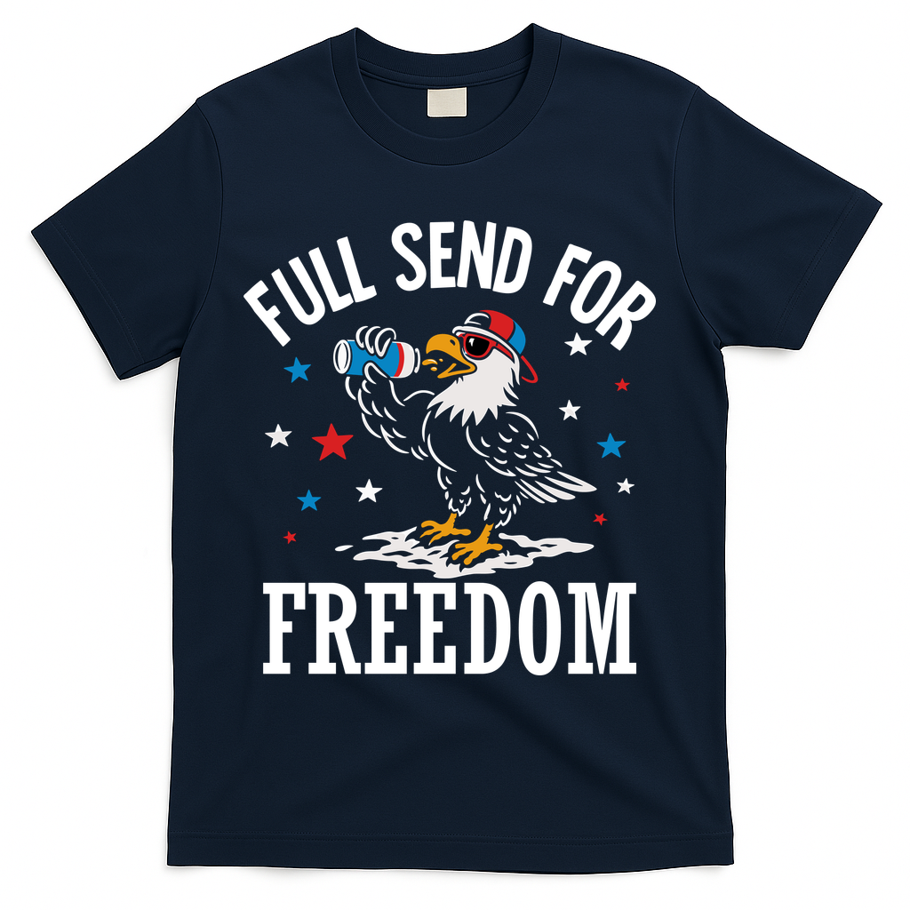 Full Send For Freedom Patriotic Eagle T-Shirt - Navy