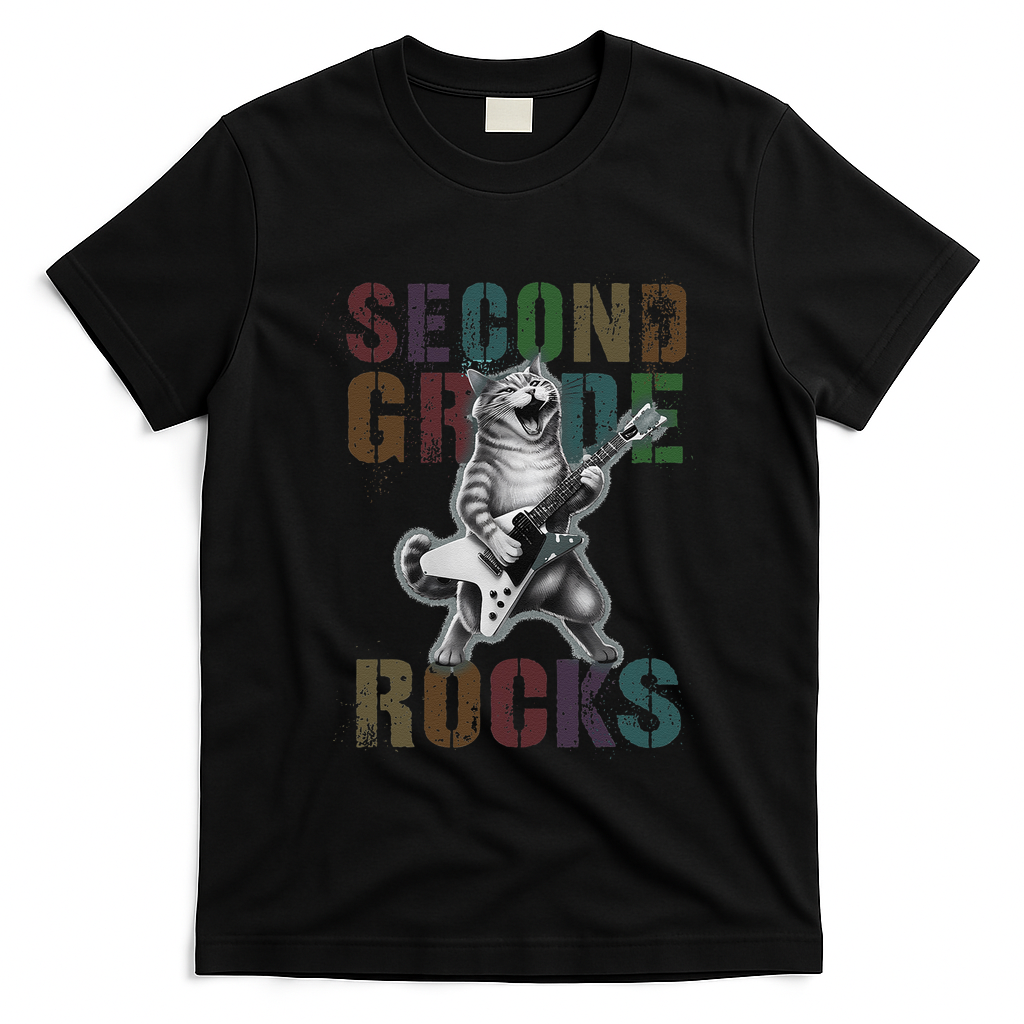 Fabulous Second Grade Rocks 2nd Grader Cat Graduating Squad T-Shirt - Black