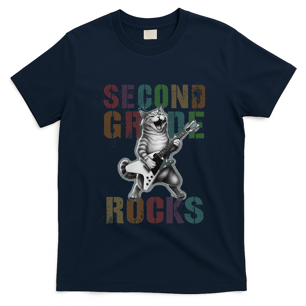 Fabulous Second Grade Rocks 2nd Grader Cat Graduating Squad T-Shirt - Navy