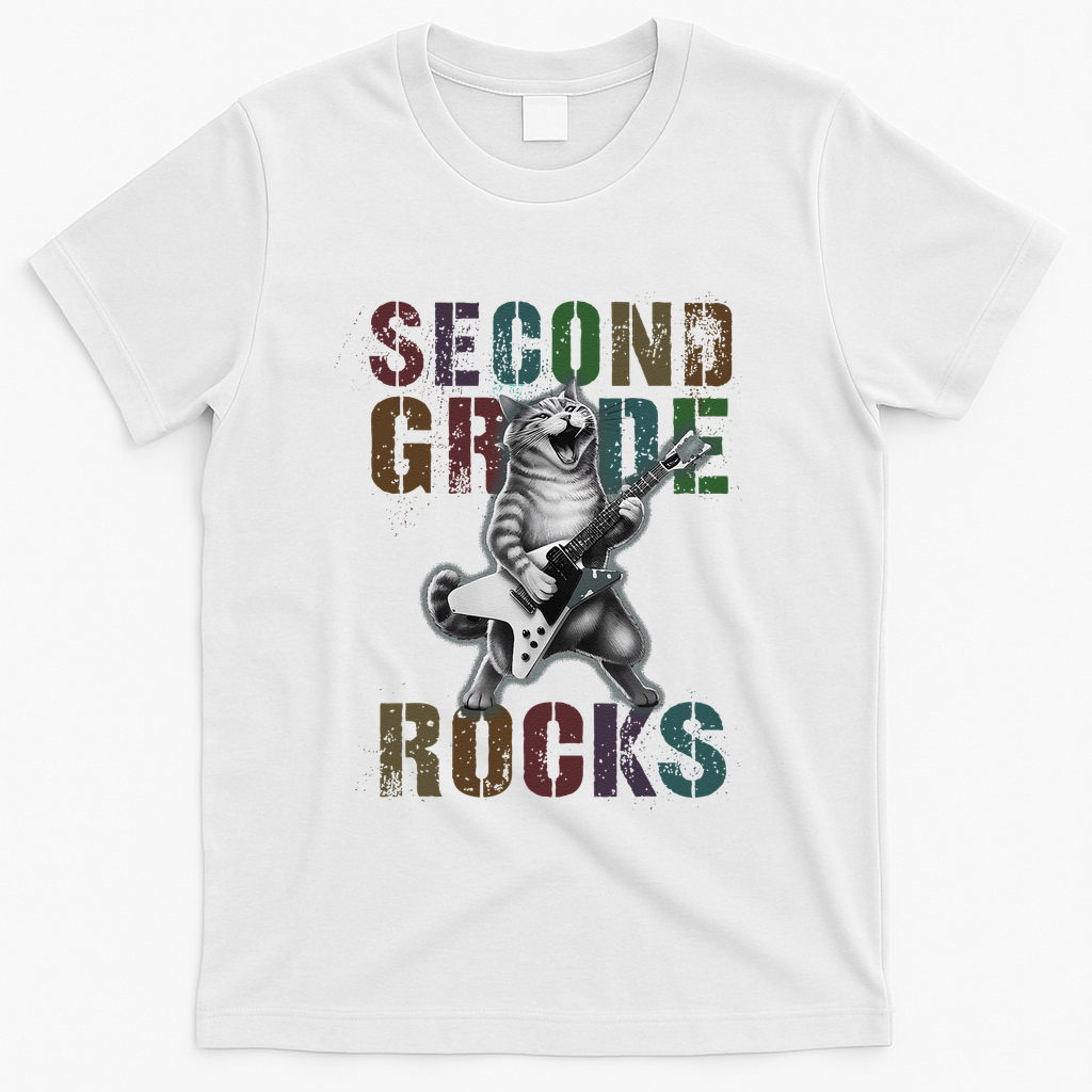 Fabulous Second Grade Rocks 2nd Grader Cat Graduating Squad T-Shirt - White