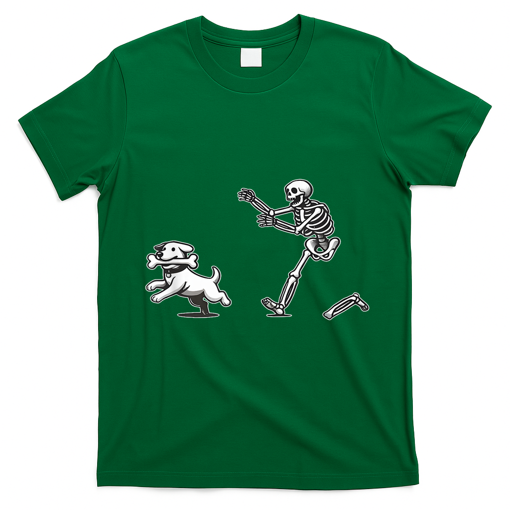 Funny Skeleton Halloween Dog Skeleton Chasing Dog Gift T-Shirt - Irish Green