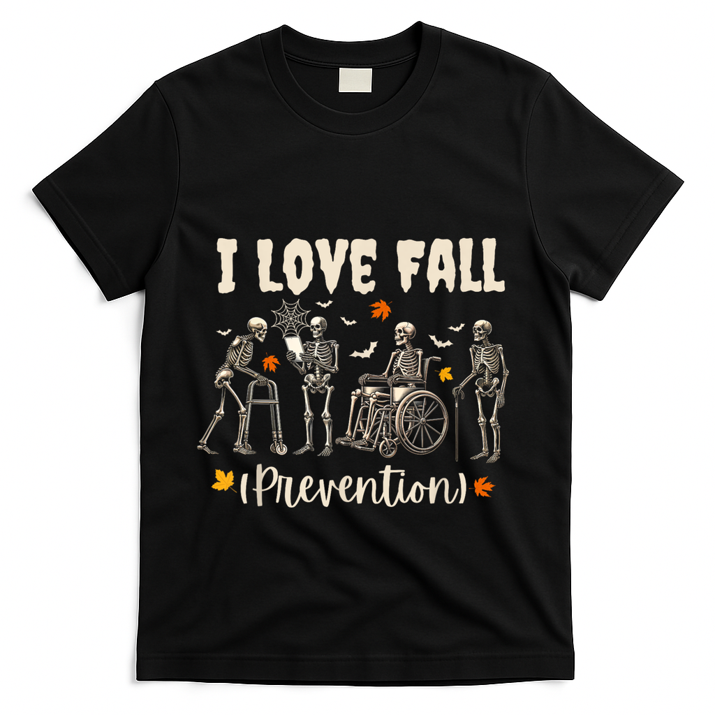 Funny Skeleton I Love Fall Prevention Fall Physical Therapy T-Shirt - Black