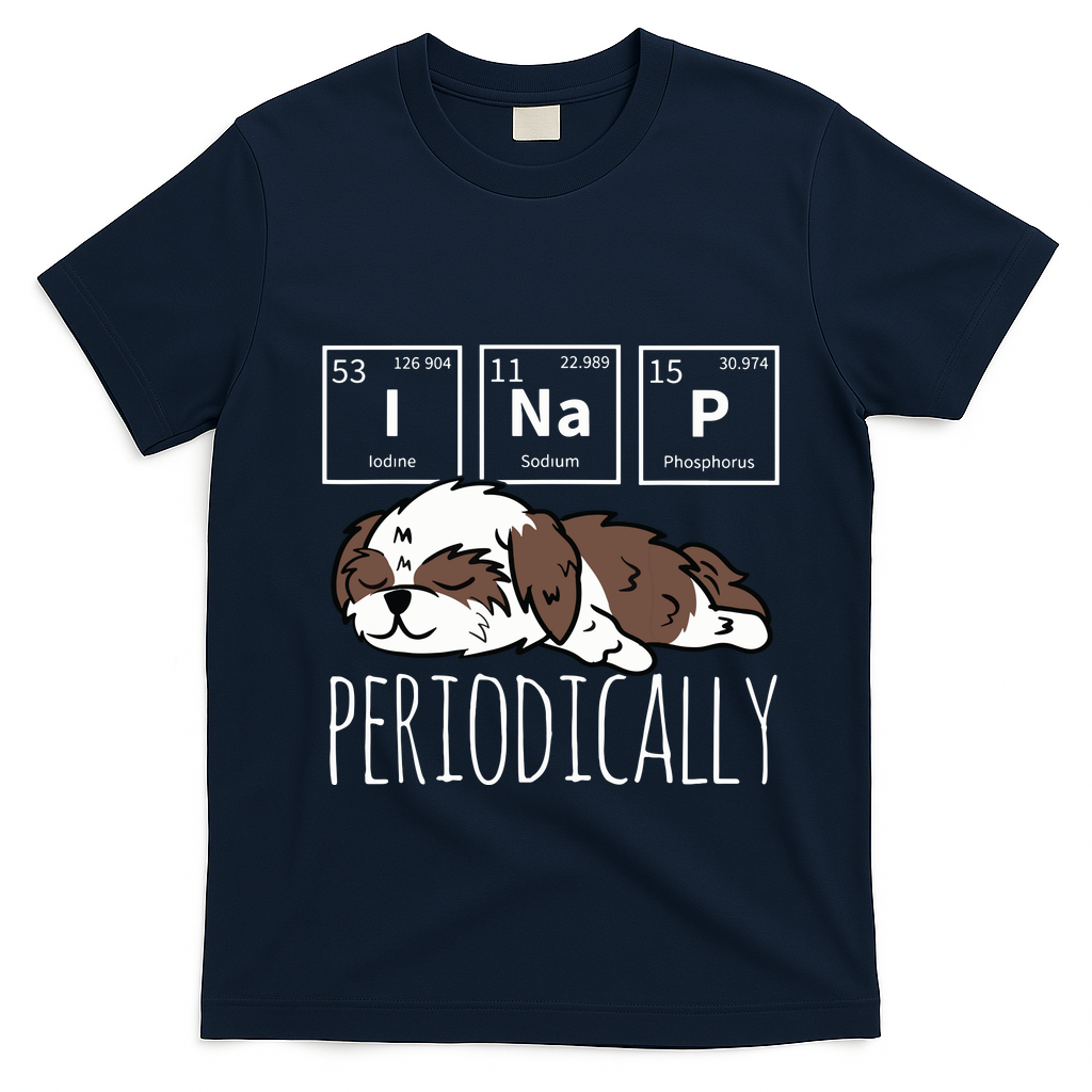 Funny Science I NAP Periodic Table Meme Meh Shih Tzu Dog T-Shirt - Navy Blue