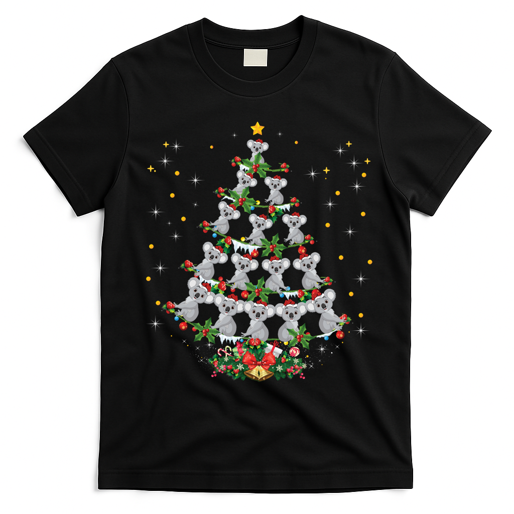 Funny Santa Koala Xmas Gift Koala Christmas Tree Long Sleeve T-Shirt - Black