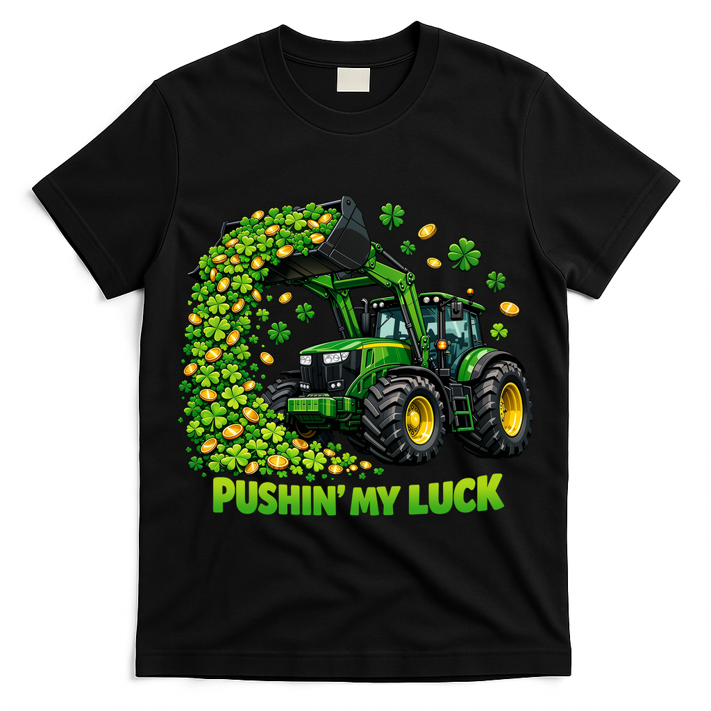 Funny St Patrick's Day Pushing My Luck Tractor T-Shirt