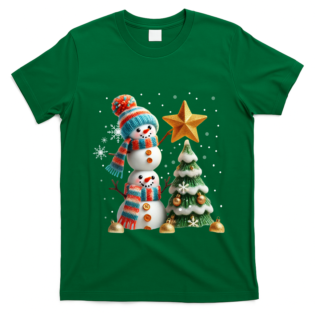 Funny Snowmen Putting Up Christmas Tree T-Shirt - Irish Green