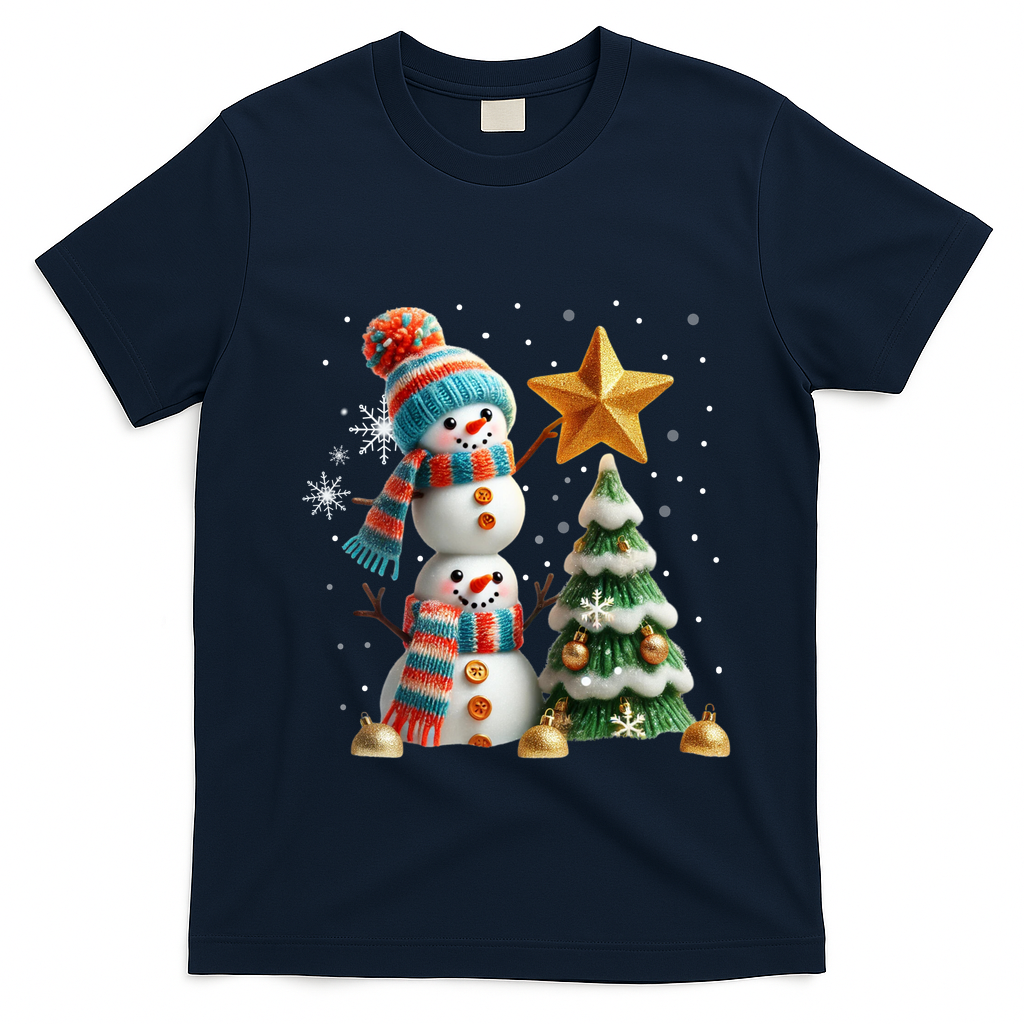 Funny Snowmen Putting Up Christmas Tree T-Shirt - Navy Blue