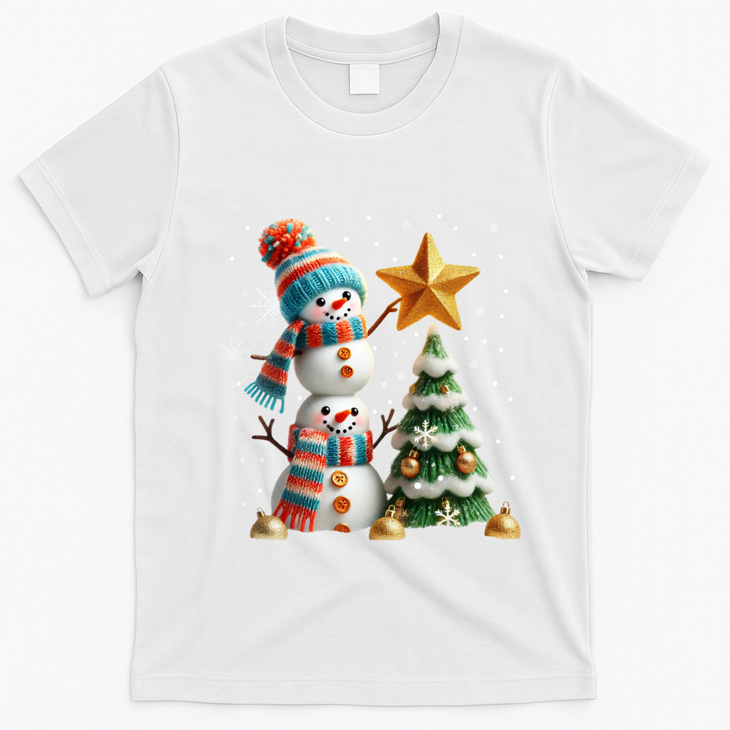 Funny Snowmen Putting Up Christmas Tree T-Shirt - White