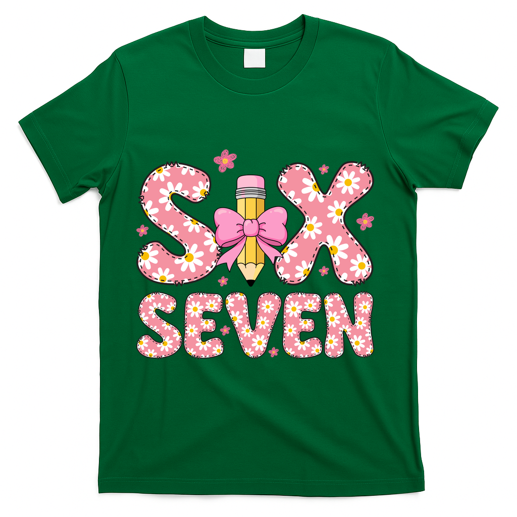 Funny Six Seven 6-7 Meme 67 Teacher  T-Shirt - Green