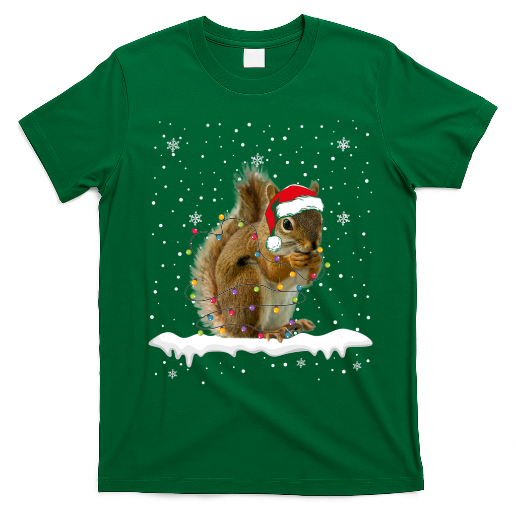 Funny Santa Squirrel Christmas Lights Animals Lover Gift T-Shirt - Irish Green