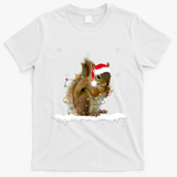 Funny Santa Squirrel Christmas Lights Animals Lover Gift T-Shirt - White