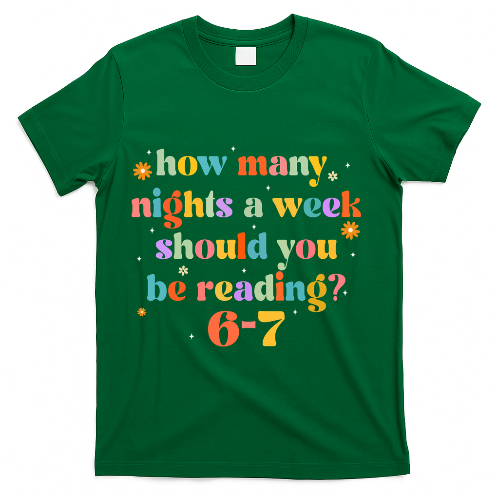 Funny Six Seven 6 7 Meme Teacher Reading Books 6-7 T-Shirt - Green