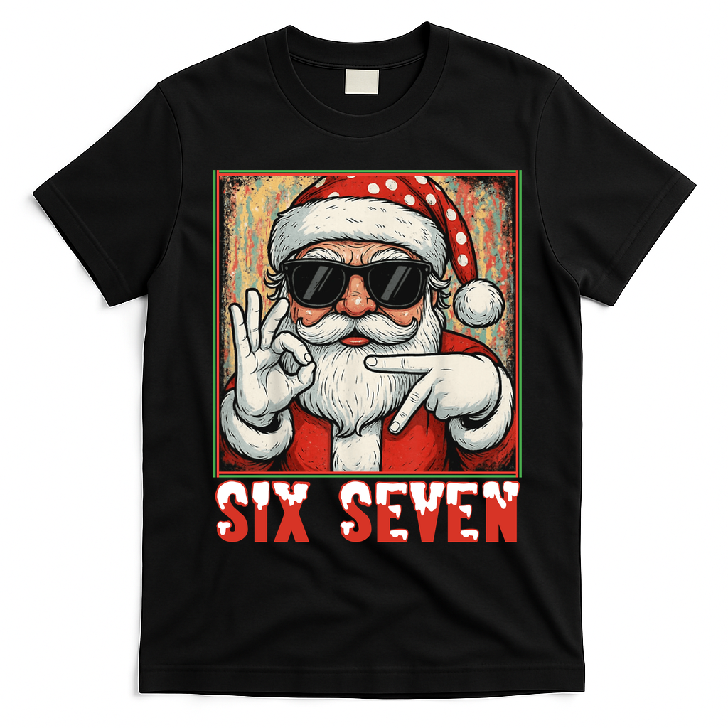 Funny Six Seven Meme Christmas Cool Santa Saying  T-Shirt - Black