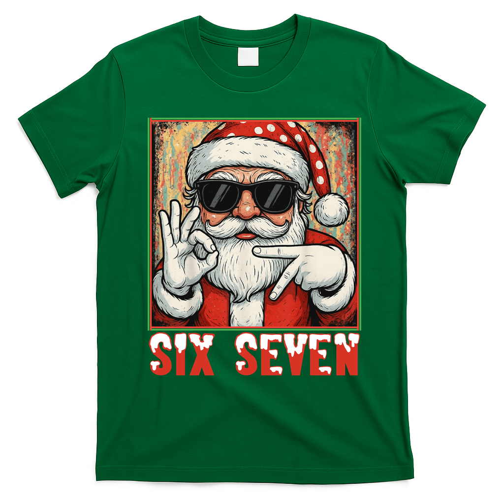 Funny Six Seven Meme Christmas Cool Santa Saying  T-Shirt - Irish Green