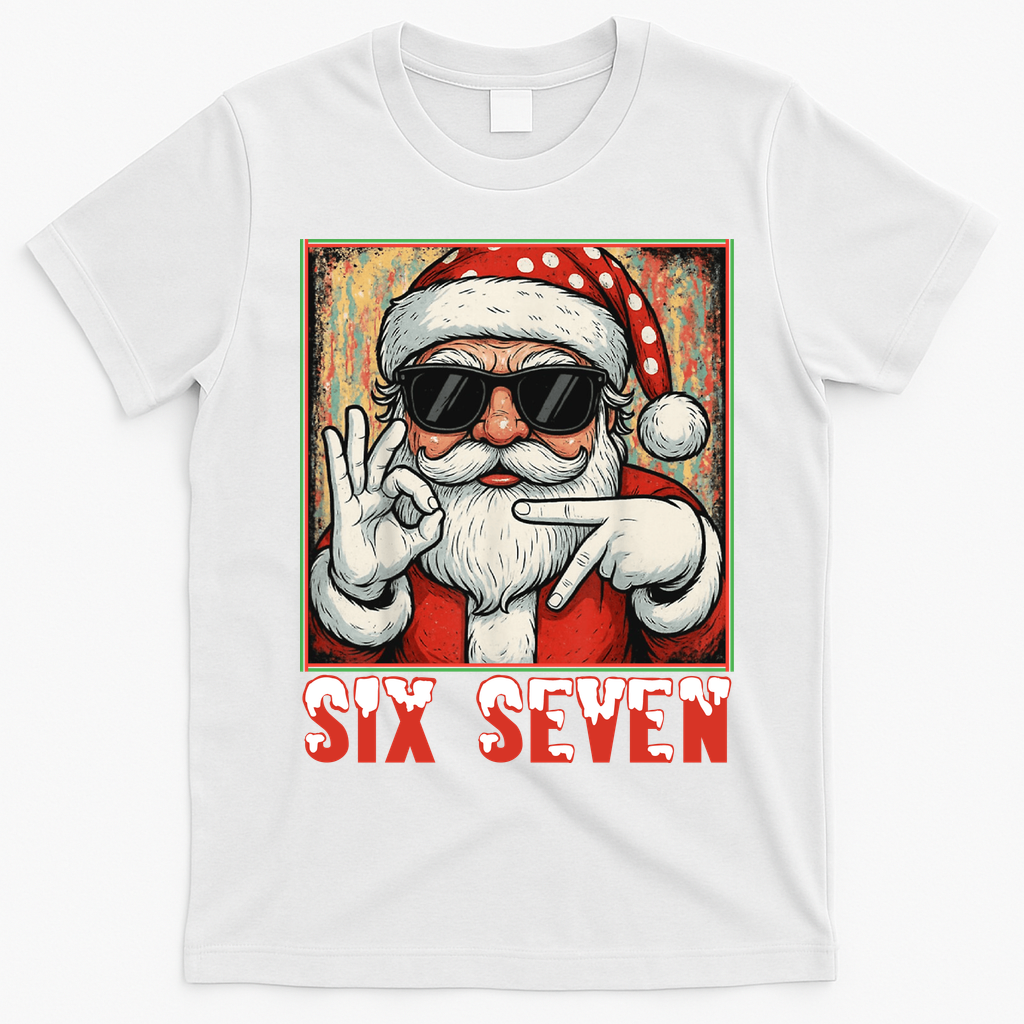 Funny Six Seven Meme Christmas Cool Santa Saying  T-Shirt - White