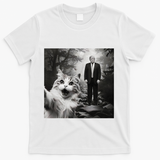 Funny Surprised Scared Cat Selfie With D.Trump T-Shirt - White