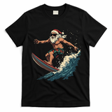 Fun Surfing Santa Christmas Santa Catching Waves Surf Lover T-Shirt - Black