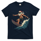 Fun Surfing Santa Christmas Santa Catching Waves Surf Lover T-Shirt - Navy Blue