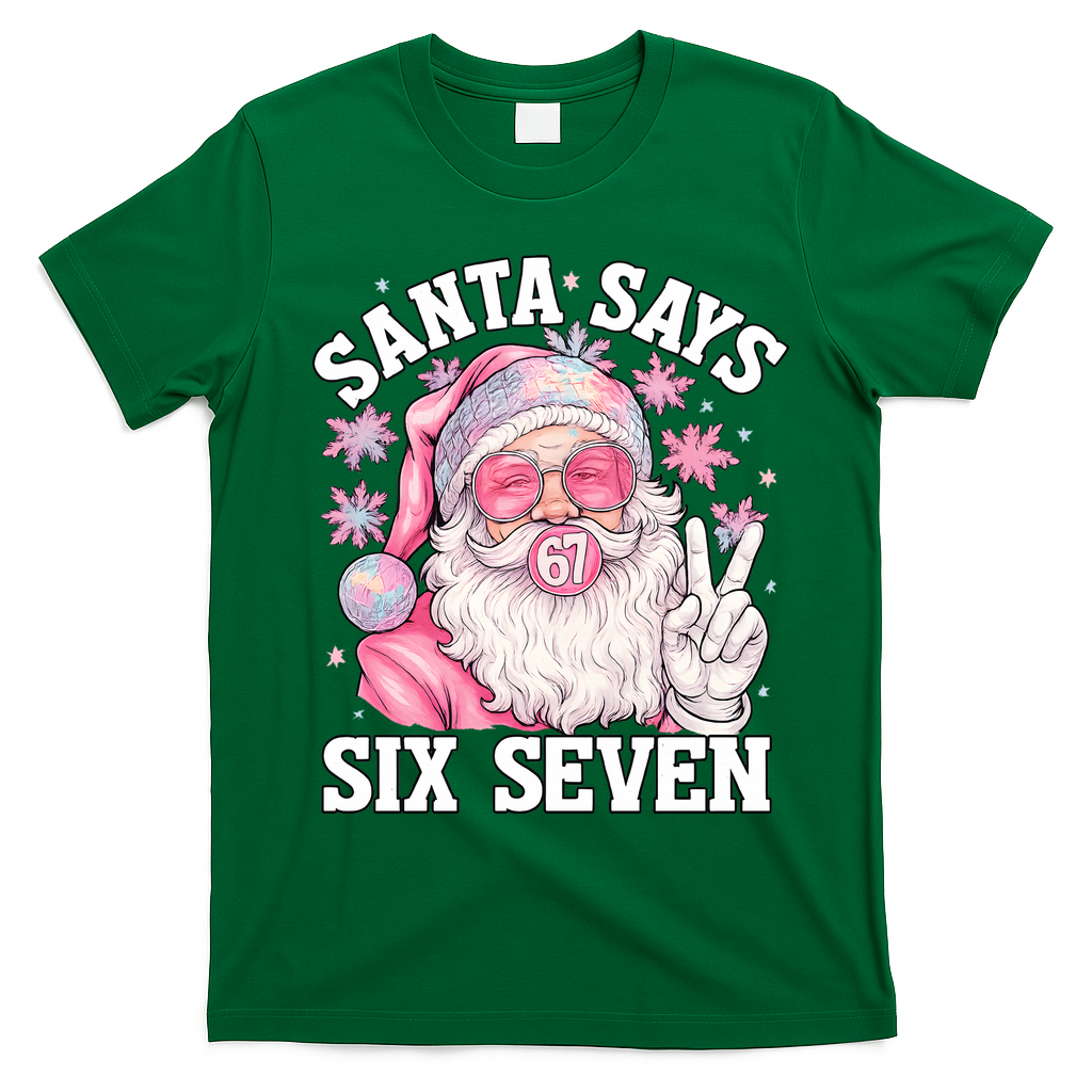 Funny Santa Says Six Seven Christmas 67 Meme Xmas T-Shirt - Irish Green