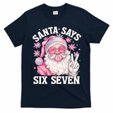 Funny Santa Says Six Seven Christmas 67 Meme Xmas T-Shirt - Navy Blue