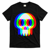 Funny Skull Trippy Vaporwave Halloween Techno Rave Edm Party T-Shirt - Black
