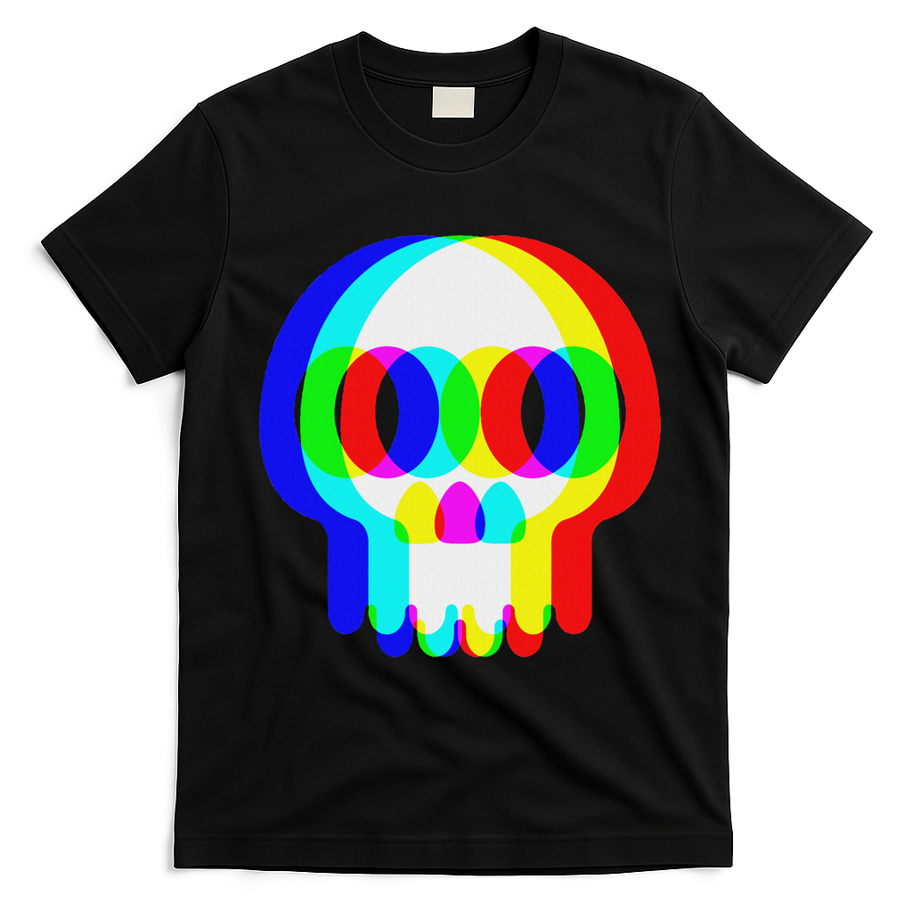Funny Skull Trippy Vaporwave Halloween Techno Rave Edm Party T-Shirt - Black