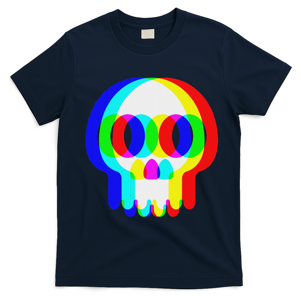 Funny Skull Trippy Vaporwave Halloween Techno Rave Edm Party T-Shirt - Navy Blue