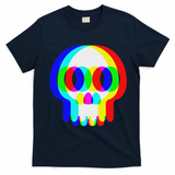 Funny Skull Trippy Vaporwave Halloween Techno Rave Edm Party T-Shirt - Navy Blue