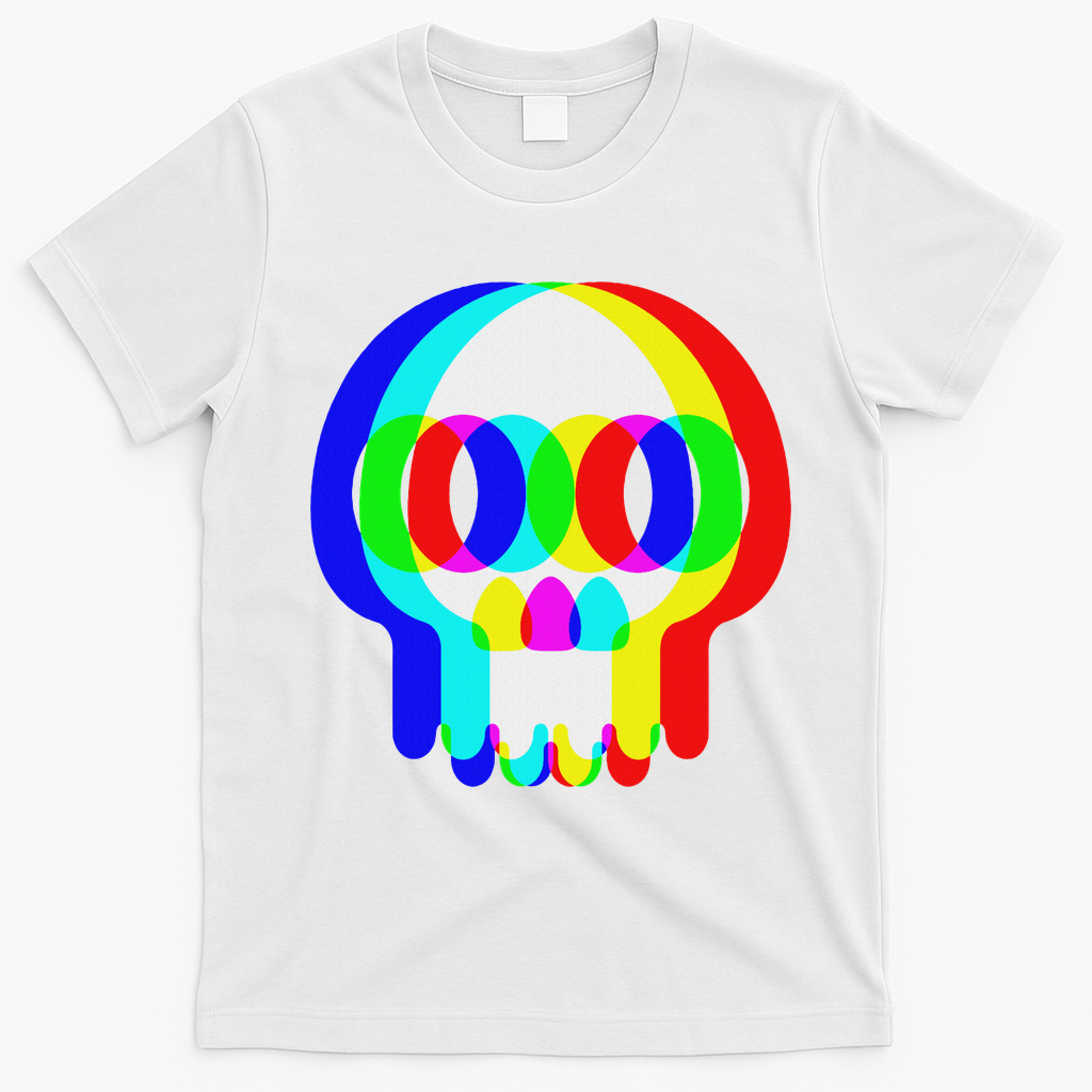 Funny Skull Trippy Vaporwave Halloween Techno Rave Edm Party T-Shirt - White