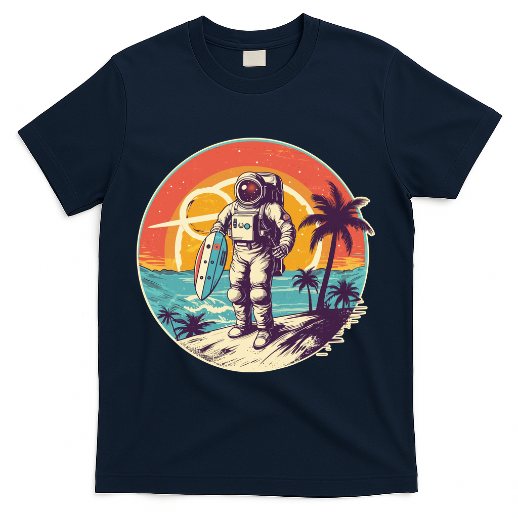 Funny Summer Time Surfing Astronaut T-Shirt - Navy