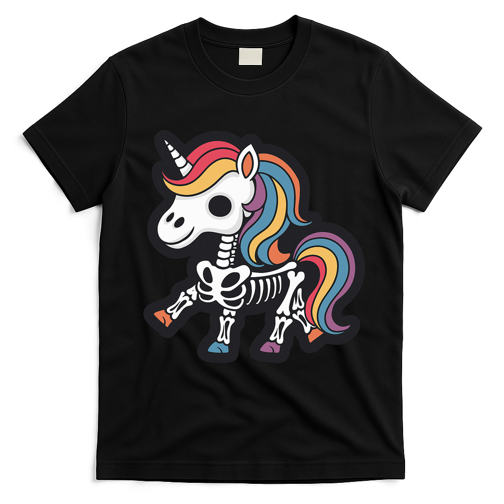 Funny Skeleton Unicorn Lovers Spooky Halloween Costume T-Shirt - Black