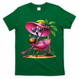 Flamingo Summer Vibes Beach Palm Tree Summer Vacation T-Shirt - Green