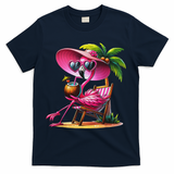 Flamingo Summer Vibes Beach Palm Tree Summer Vacation T-Shirt - Navy