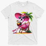 Flamingo Summer Vibes Beach Palm Tree Summer Vacation T-Shirt - White