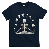 Funny Skeleton Yoga Dental Hygienist Tooth Dentist Halloween T-Shirt - Navy Blue