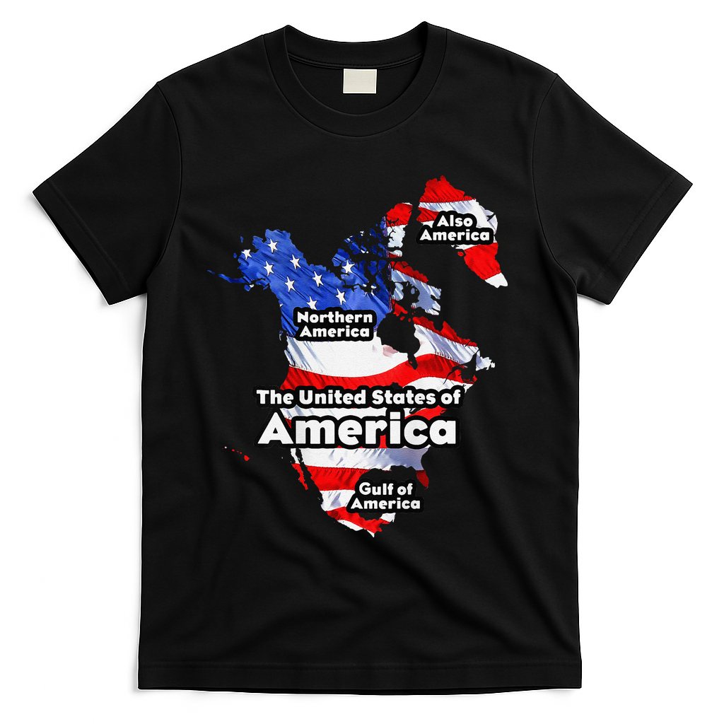 Funny Trump American Flag Canada Greenland Gulf Map On Back T-Shirt - Black
