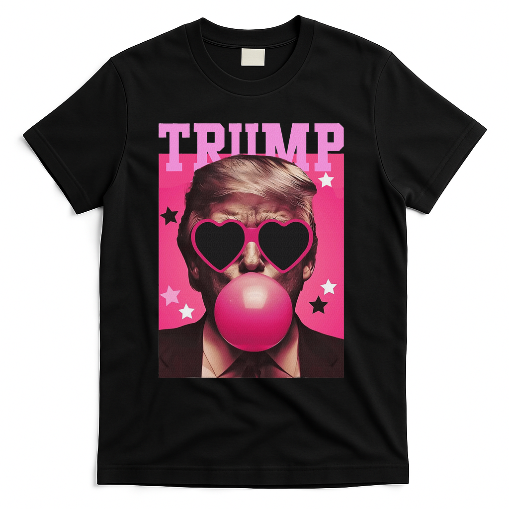 Funny Trump B.U.B.B.L.E Gum Sunglass Heart T-Shirt - Black