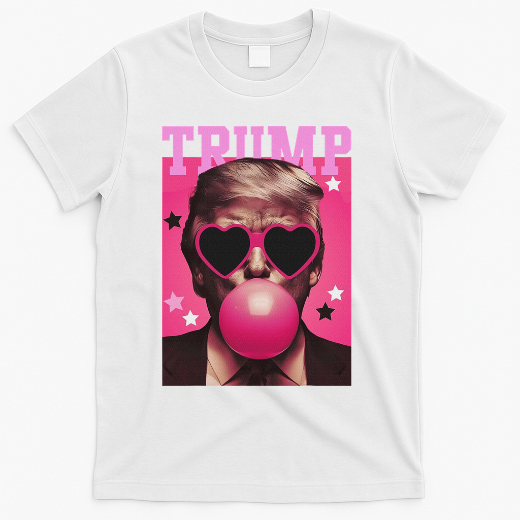 Funny Trump B.U.B.B.L.E Gum Sunglass Heart T-Shirt - White