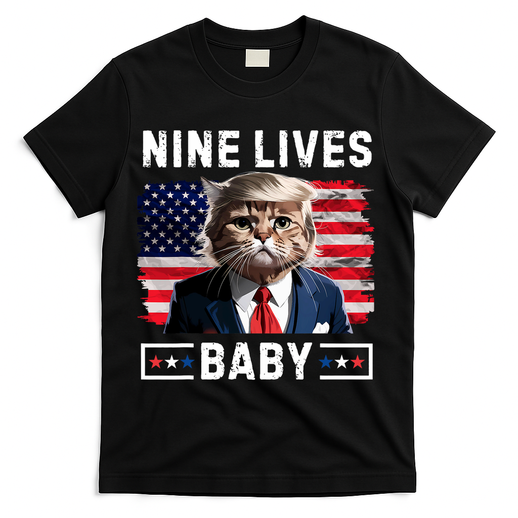 Funny Trump Cat 9 Lives Baby Nine Lives Cat T-Shirt - Black