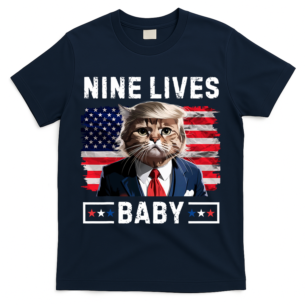 Funny Trump Cat 9 Lives Baby Nine Lives Cat T-Shirt - Navy