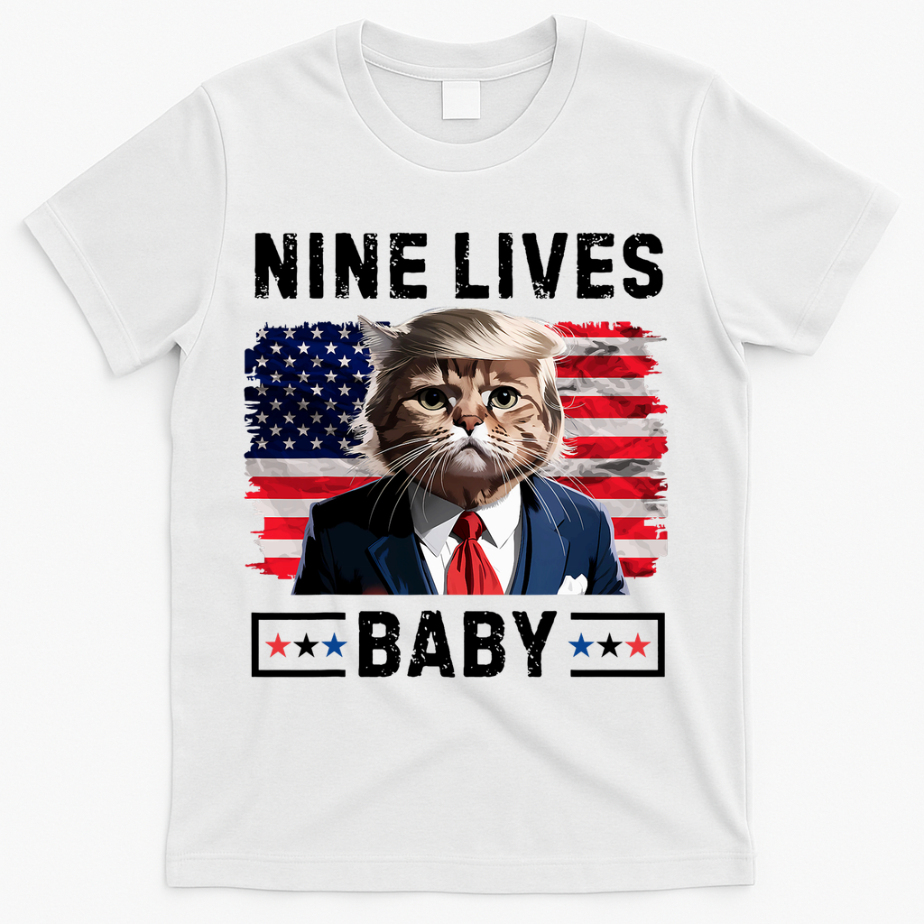 Funny Trump Cat 9 Lives Baby Nine Lives Cat T-Shirt - White